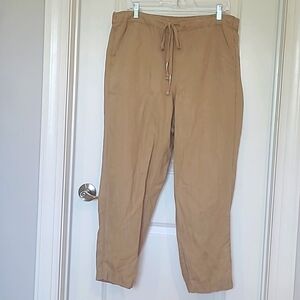 J. Crew Khaki Linen Blend Pants Drawstring Elastic Waist Cropped Large